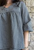 Arbi Gingham Peasant Smock Blouse Black